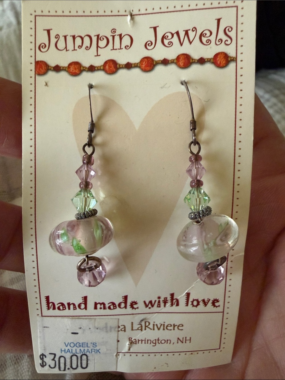 Pink & Green Glass Bead Dangle Earrings